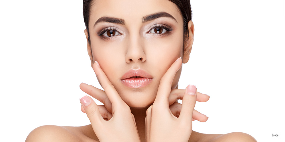 Female face close up with clear skin